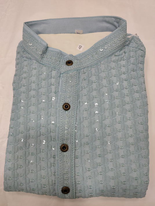 Men's Kurta Churidar with Embroidery Cotton Rayon Light Sky Blue in Berlin