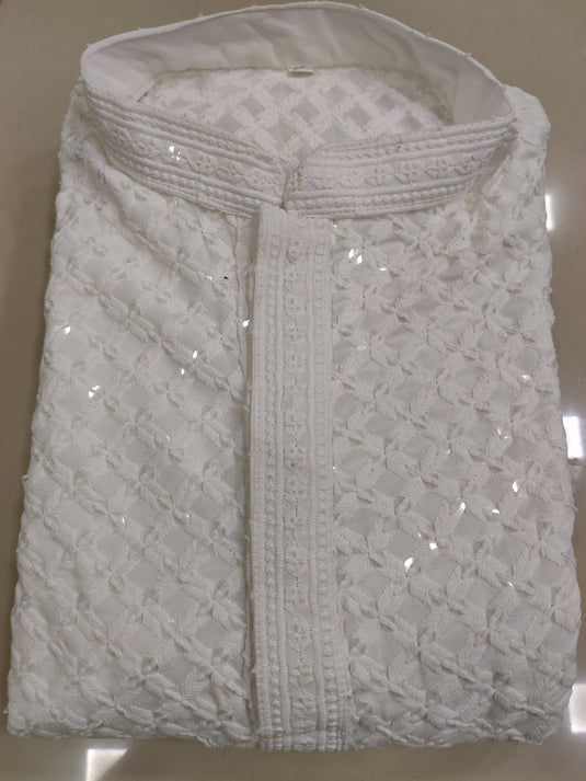 Men's Kurta Churidar with Embroidery Cotton Rayon White in Germany