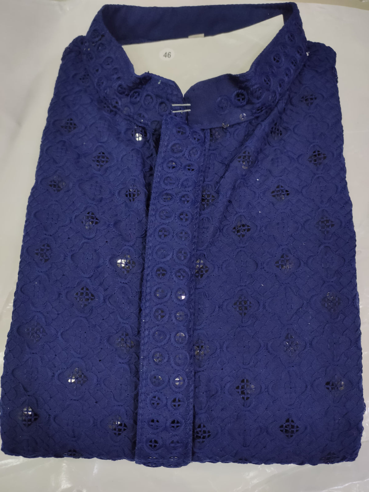 Men's Kurta Churidar with Embroidery Cotton Rayon Navy Blue in Berlin