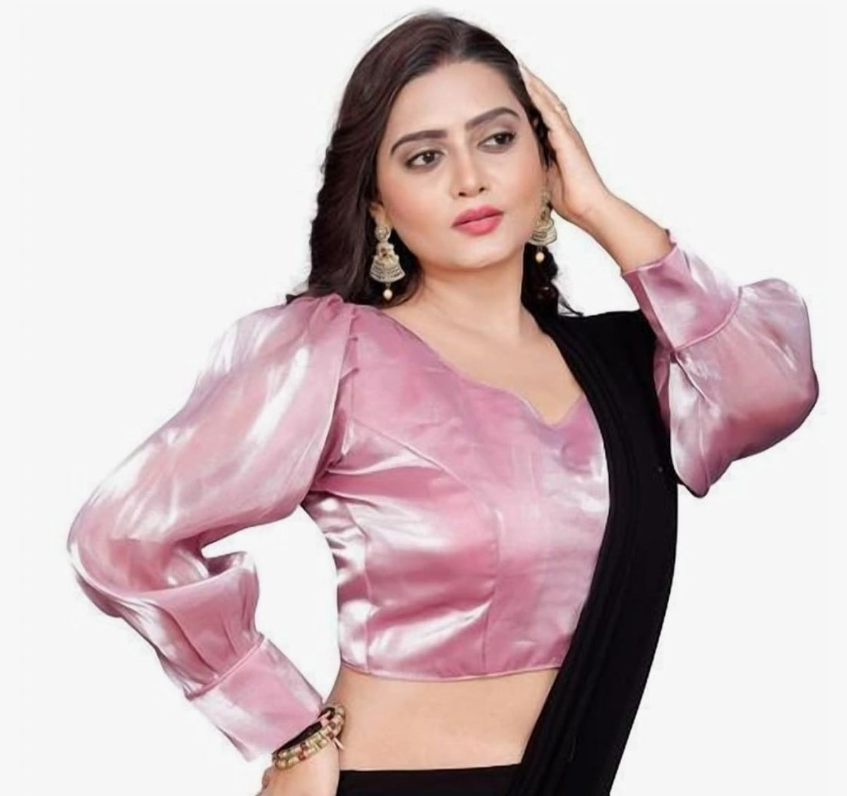 Organza Plain full Sleeves Readymade Blouse in Berlin