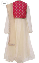 Pink And Beige Anarkali Viscose Suit Set in  Berlin