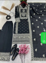 Grand Black Color Chinnon Silk Embroidery Sequence Plazzo Suit in Germany