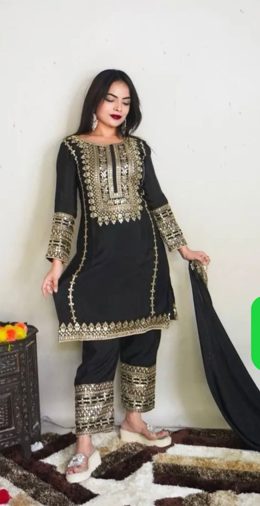 Elegant Pure Chinnon Silk Embroidery Pant Suit in Munich