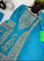 Sky Color Designer Palazzo Suit in Chinon With Sequence Embroidery Work in Berlin