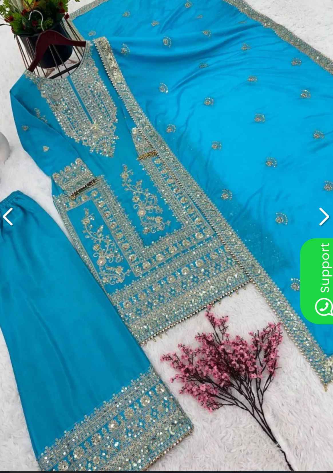 Sky Color Designer Palazzo Suit in Chinon With Sequence Embroidery Work in Berlin