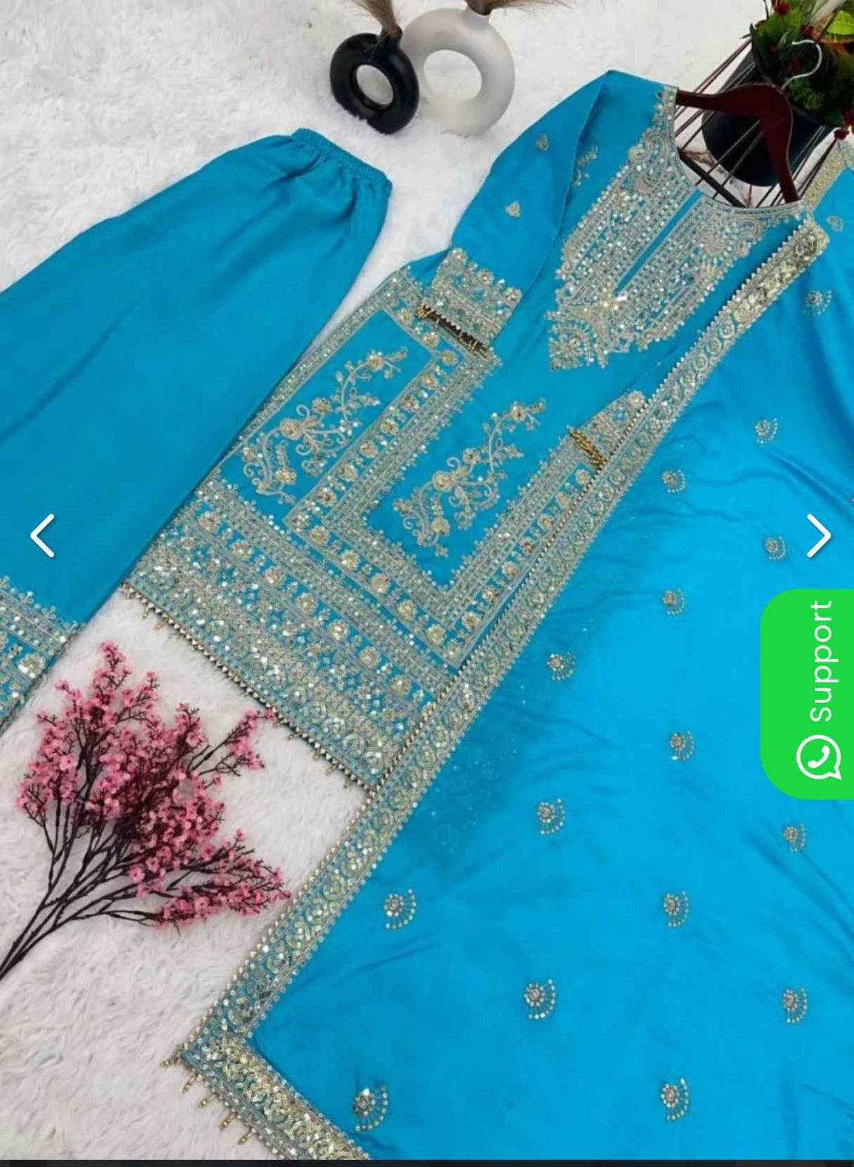 Sky Color Designer Palazzo Suit in Chinon With Sequence Embroidery Work in Berlin
