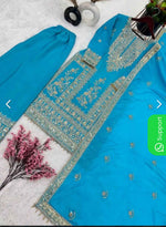 Sky Color Designer Palazzo Suit in Chinon With Sequence Embroidery Work in Berlin