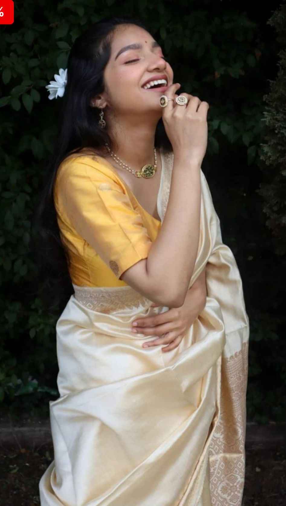 Ivory Dupion Silk Saree in Germany