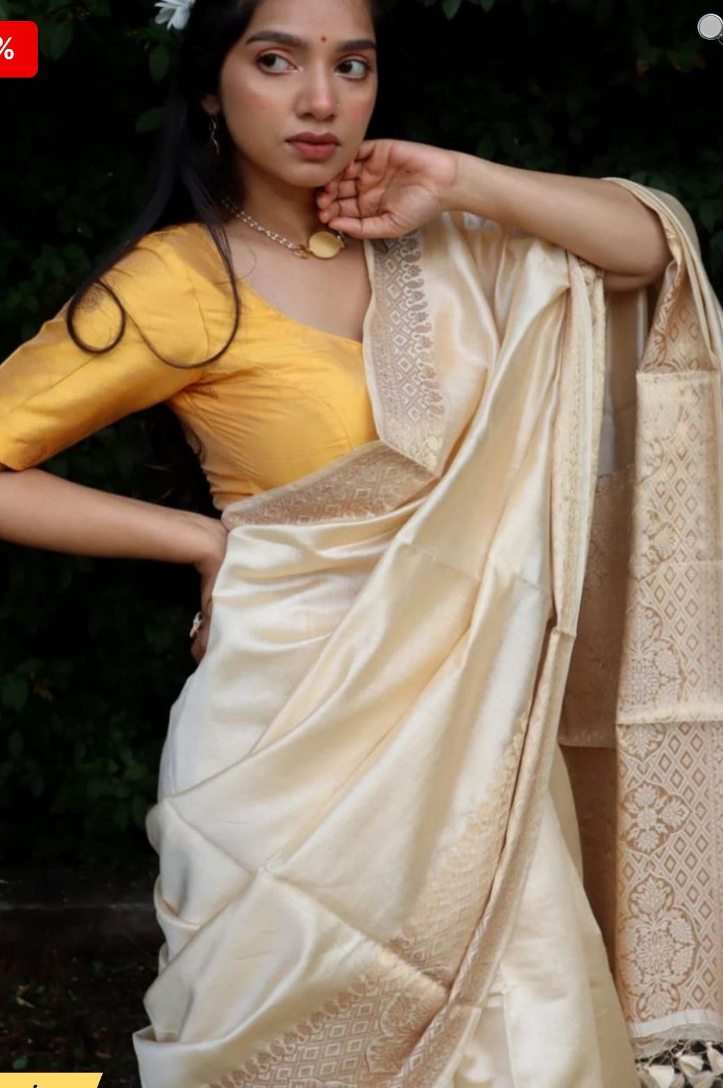 Ivory Dupion Silk Saree in Germany