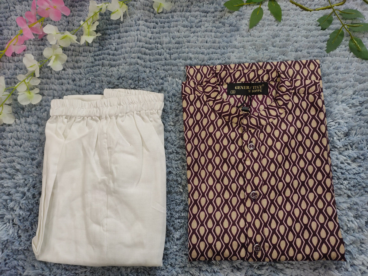 Boys Ethnic Motifs Printed Pure Cotton Kurta with Pyjamas in Berlin