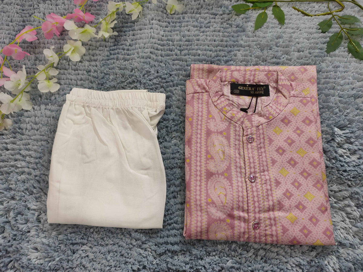 Boys Ethnic Motifs Printed Pure Cotton Kurta with Pyjamas in Munich