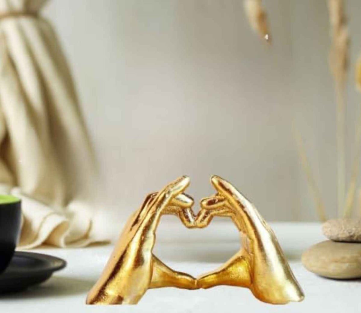 Golden Heart Shape Sculpture, Resin Showpiece in Munich
