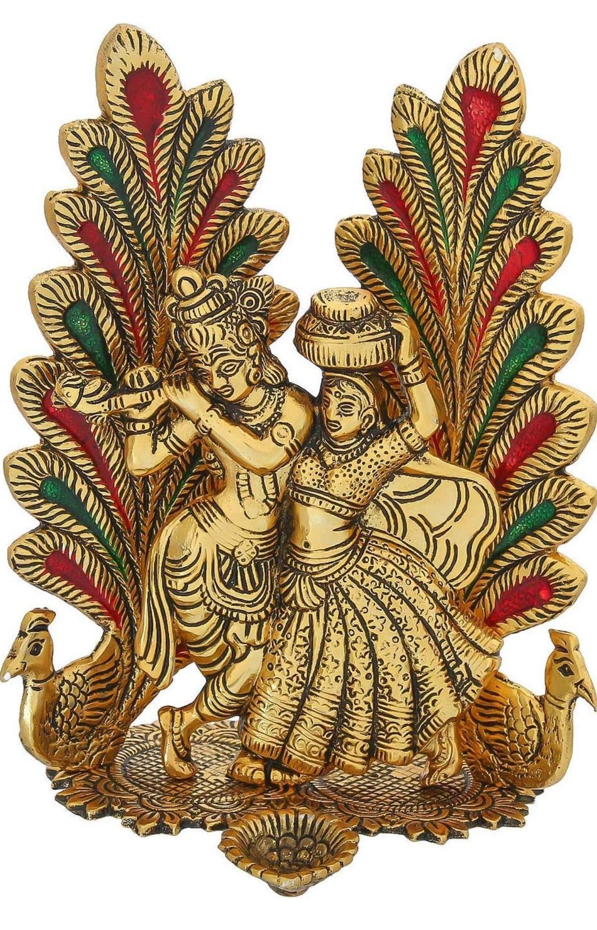 Peacock Design Radha Krishna Idol Showpiece with Diya for Puja and Home Decor in Berlin