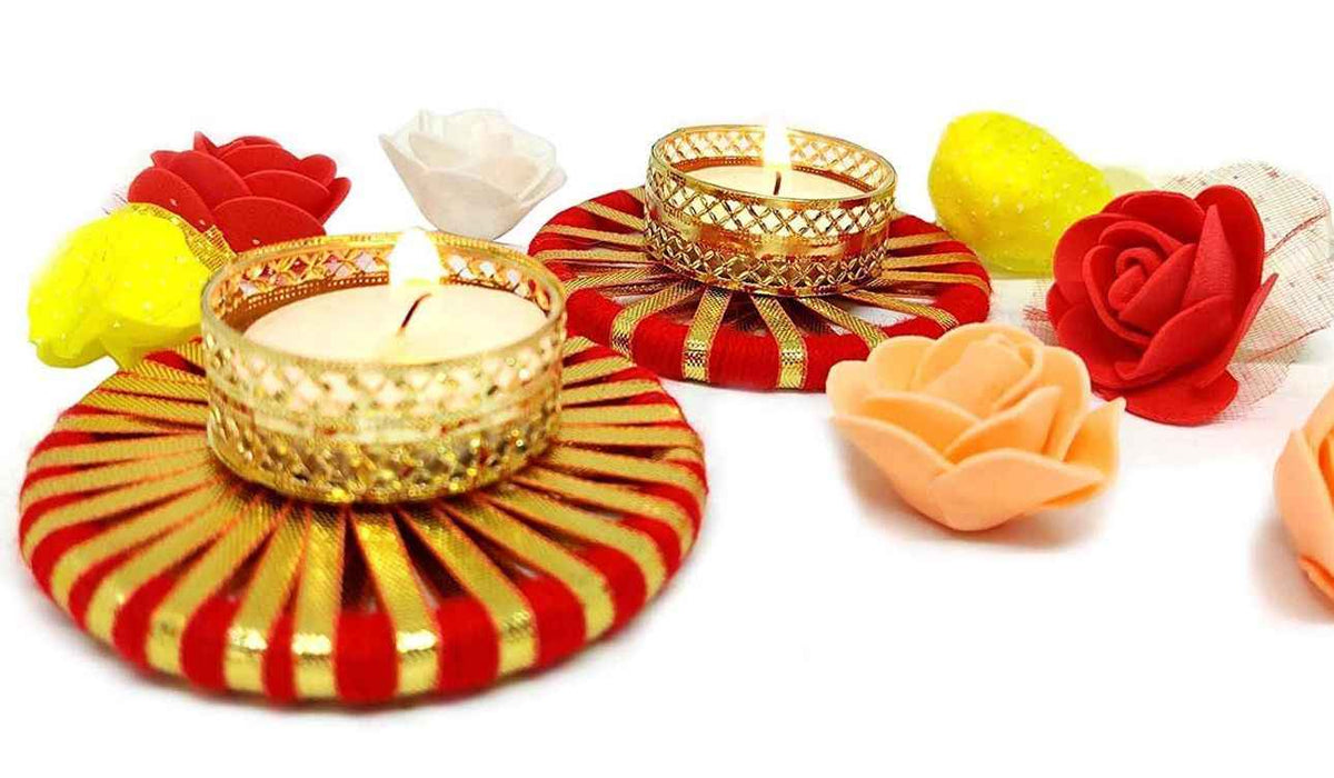DIWALI DIYA \ TEALIGHT CANDLE WITH ARTIFICIAL FLOWER TRAY SET FOR DIWALI in Berlin