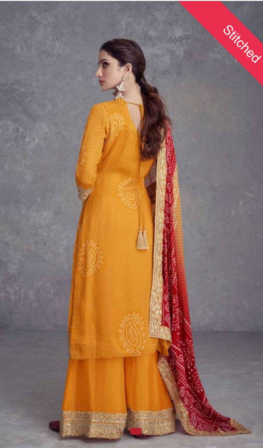Mustard Mirror Embroidered Chinon Kurta Set in Germany