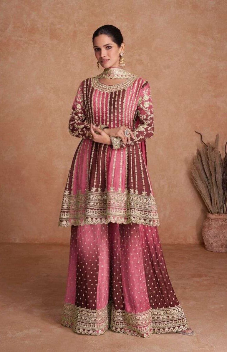 Embroidered Chinon Silk Pakistani Suit in Rose Gold in Berlin