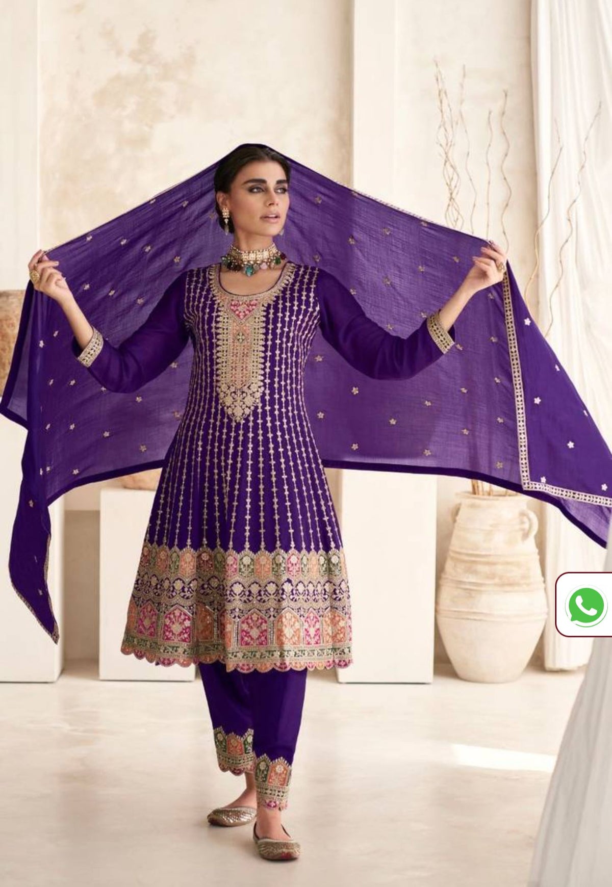 Chinnon Violet Purple Embroidered Frock Style Straight Pants Suit in Berlin