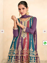 Purple Chinon Embroidered Anarkali Suit Party Wear in Berlin