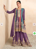 Purple Chinon Embroidered Anarkali Suit Party Wear in Berlin