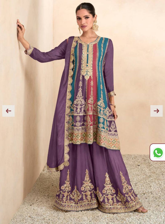 Purple Chinon Embroidered Anarkali Suit Party Wear in Berlin