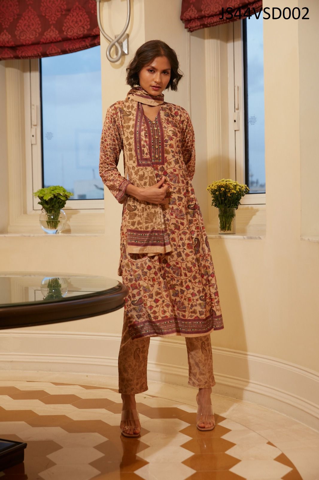 Printed Velvet Straight Kurta With Dupatta in Munich