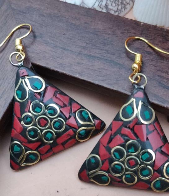 Afghani Laq Tibetan Triangle Shape Light W eight Partywear Earring in Germany