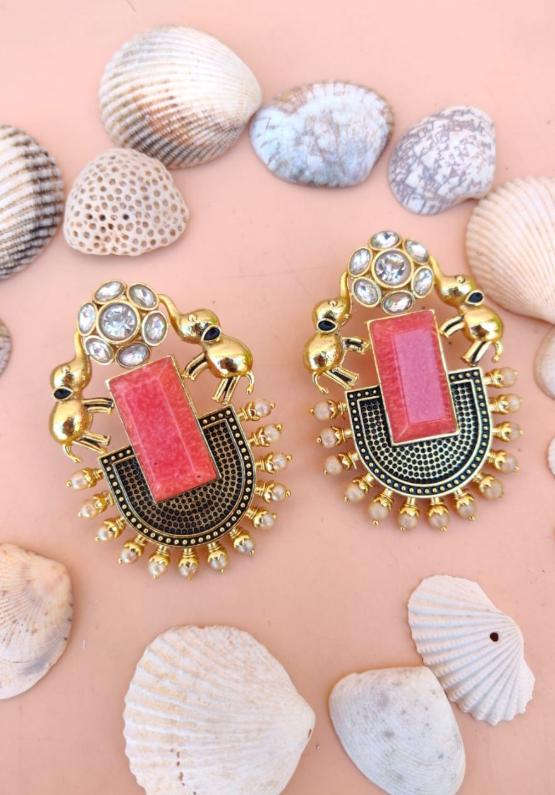 Premium Quality Kundan Stone Stud Hoop Earrings in Munich