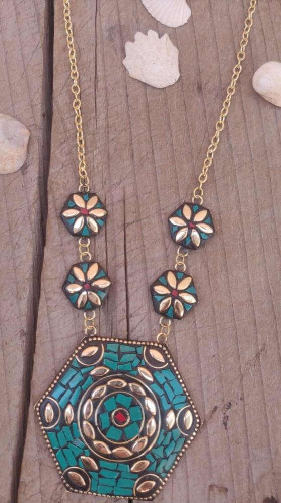 Afgani Boho Style Green Golden Long Chain Necklace for Women in Germany