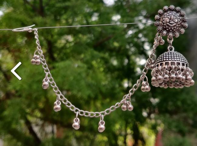 German Silver Ganpati Flower Stud Jhumki Ghunghru Earchain Earring in Munich