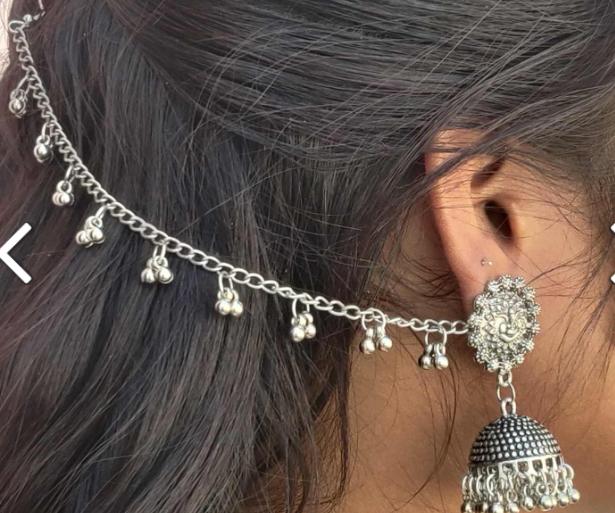 German Silver Ganpati Flower Stud Jhumki Ghunghru Earchain Earring in Munich