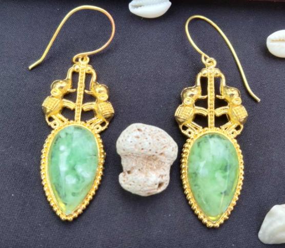 Premium Quality German Silver Gold Plated Designer Party wear Drop Shape Green Stone Elephant Stud Dangler Earring in Germany
