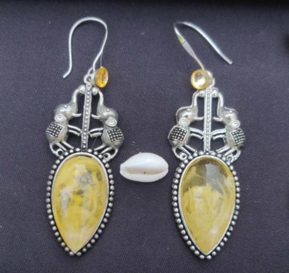 German Silver Designer Partywear Drop Shape Elephant Stud Dangler Earring in Germany