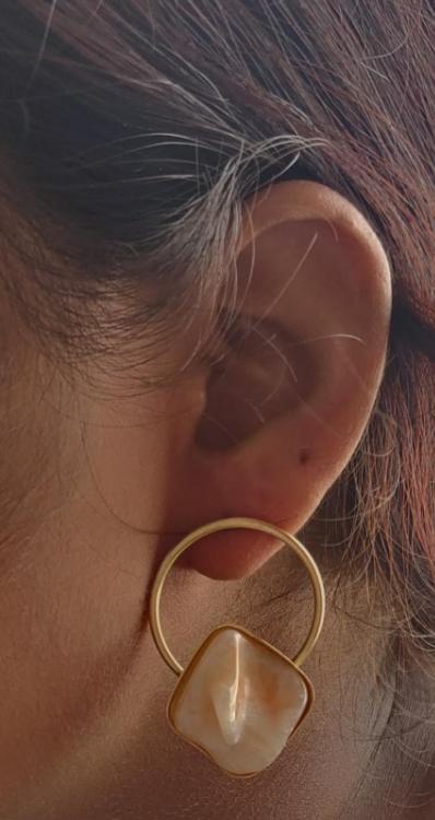 Golden Hanging Sophisticated Resin Stone Drop Brass Earrings in Berlin