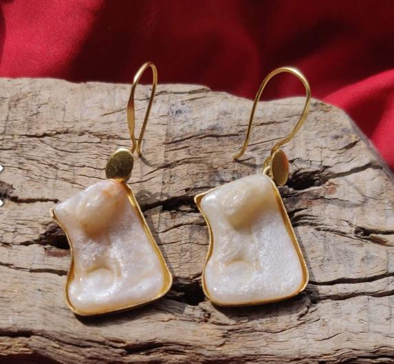 Mother of Pearl Gold Polish Silver Earrings in Germany