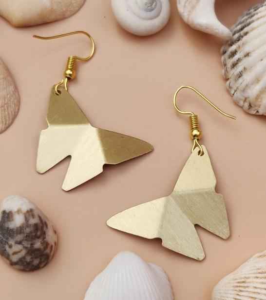 Gold toned Statement Brass Butterfly Dangle Fashion Earring in Germany