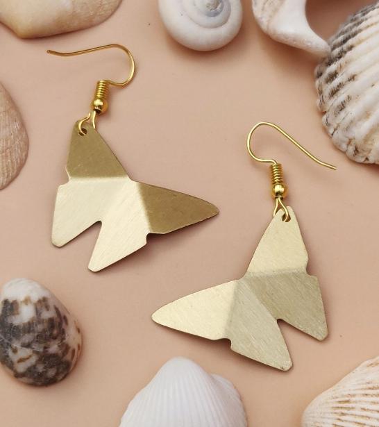 Gold toned Statement Brass Butterfly Dangle Fashion Earring in Germany