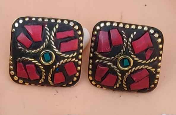 Square Shaped Tibetan Style Stud Earrings, Lac Work Earrings in Berlin