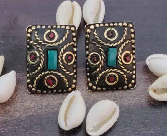 Rectangle Shaped Stud Earrings Tibetan Style in Berlin