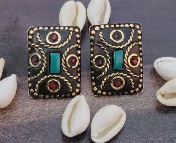 Rectangle Shaped Stud Earrings Tibetan Style in Berlin