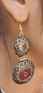 Handcrafted Handmade Antique Multicolor Round Shaped Double Layer Laq Earrings in Berlin