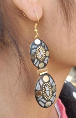 Afghani Lac Work, Tibetan Style Double Layer Oval Shape Earrings in Berlin