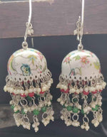 Designer Handpainted Meenakari Work Pearl Tessel Jhumka Hook Earrings in Germany