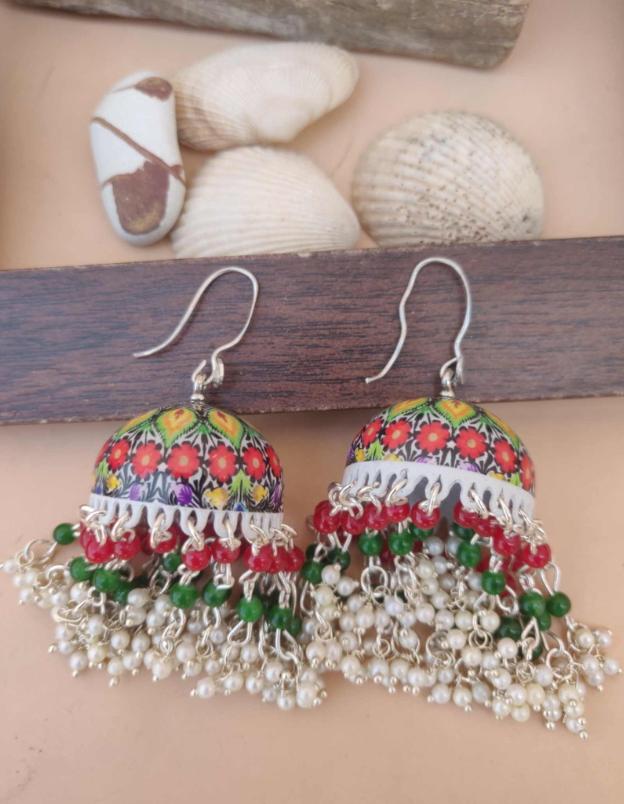 Handmade Handpainted Designer Meenakari Work Jhumki in Germany