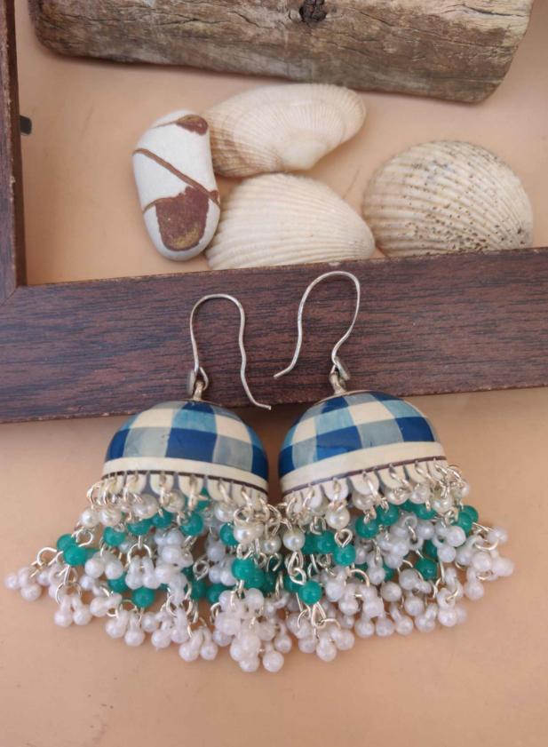 Handmade Handpainted Cheque Meenakari Work Jhumka in Germany