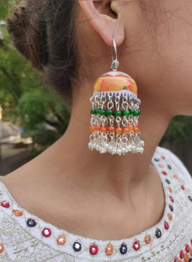 Premium Quality Meenakari Work Bead Latkan Light Weight Jhumki in Berlin