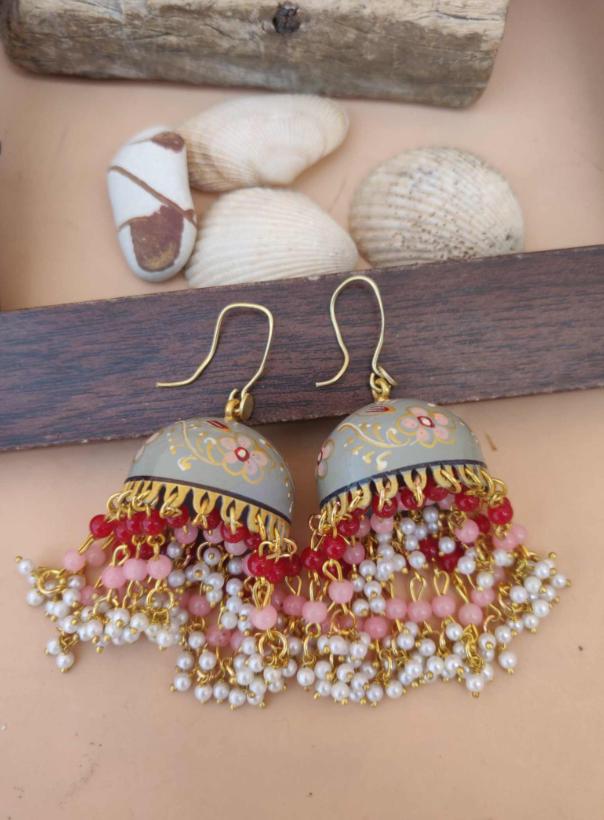 Premium Quality Meenakari Work Bead Latkan Light Weight Jhumki in Germany