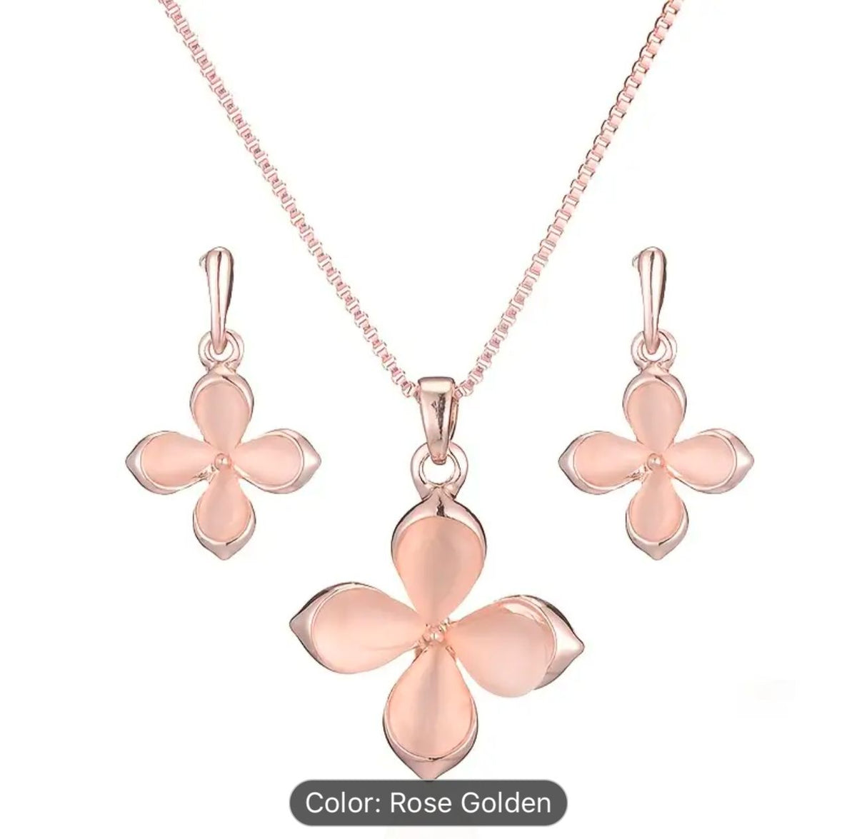 Pink Four Leaf Clover Opal Pendant Necklace & Earrings Jewelry Set in Germany