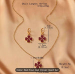 Red Four Leaf Clover Opal Pendant Necklace &amp; Earrings Jewelry Set in Berlin
