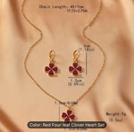 Red Four Leaf Clover Opal Pendant Necklace &amp; Earrings Jewelry Set in Berlin