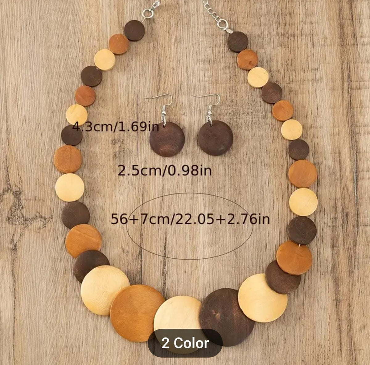Wooden Plate Boho Style Necklace and Earring Set in Munich